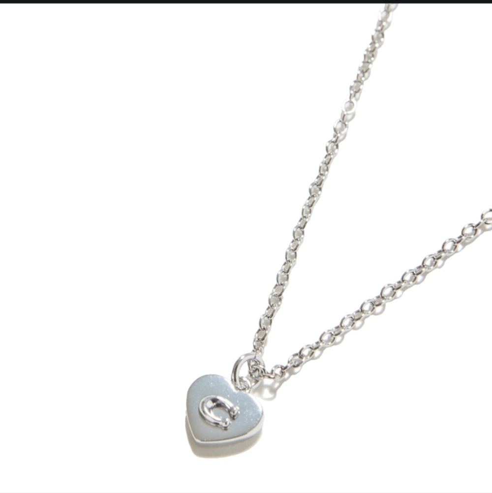 Coach Necklace with Heart-Shaped Pendant- Silver